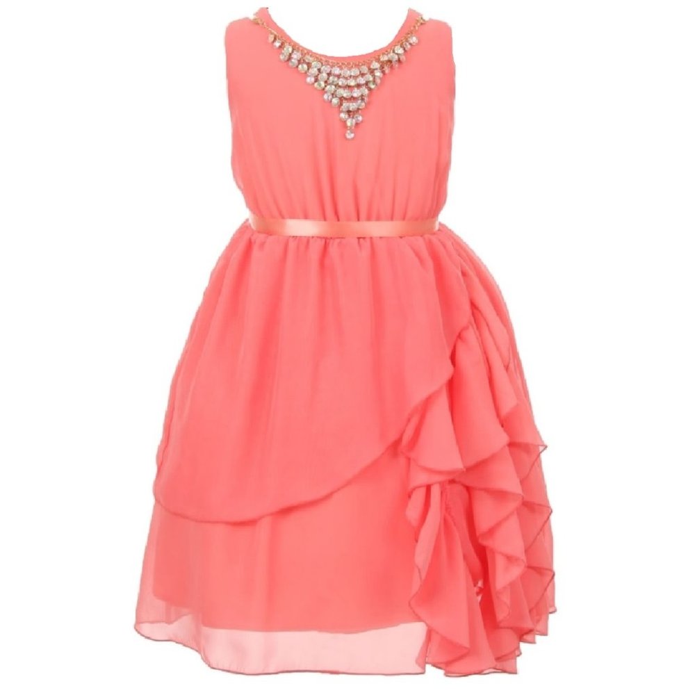Little Girls Sleeveless Chiffon Ruffle Easter Wedding Party Flower Girl Dress